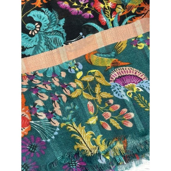 Beautiful Floral Lightweight Fringe Scarf 36"x72" Bohemian Boho Chic - Picture 4 of 6